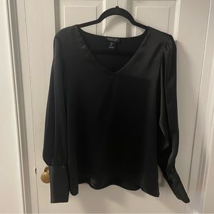 Black Satin V-Neck Blouse